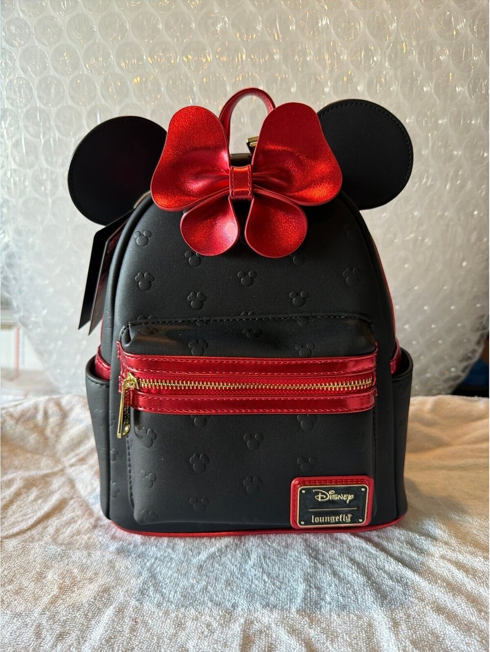 Loungefly Disney Minnie Mouse Metallic Red Bow Ears Backpack Exclusive NWT